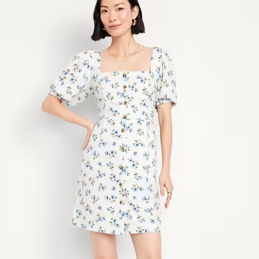 Old Navy Puff-Sleeve Linen-Blend Mini Dress Floral Size XXL Tall
